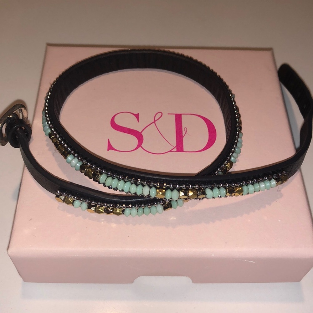 Stella & Dot Sierra black leather wrap bracelet